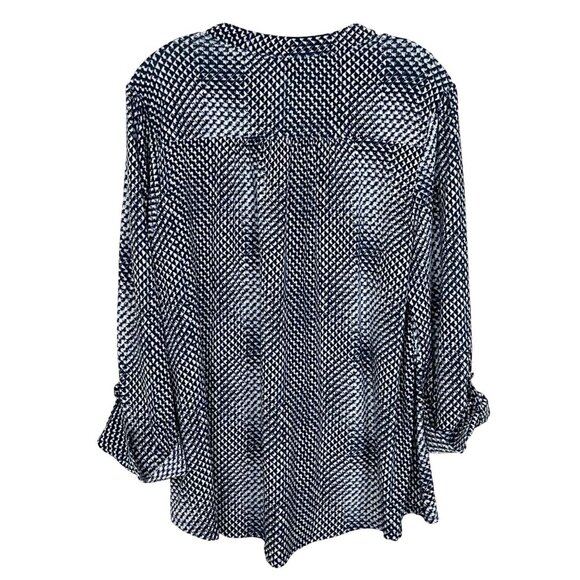 Cocomo Woman Navy Blue & White Geometric Print Jersey Knit Blouse Size 1X - Picture 2 of 7